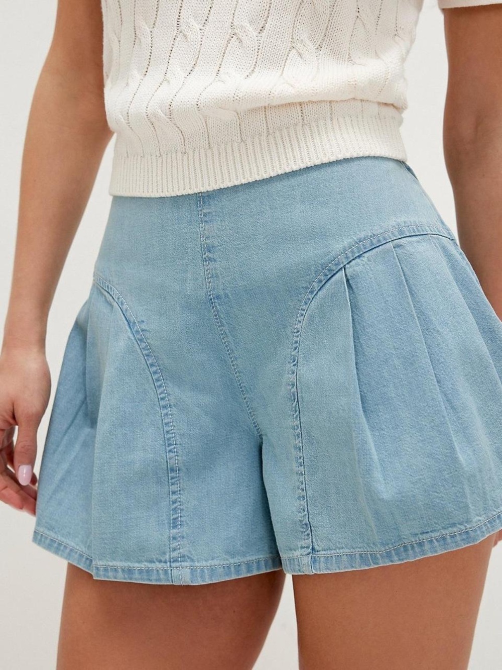 We The Free Light Blue Pleated Denim Skort NWT 27 - Picture 1 of 10